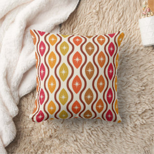 Retro Atomic Stars on mid century ogee pattern    Throw Pillow
