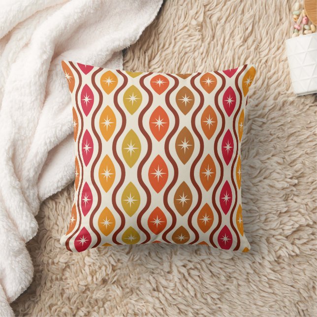 Retro Atomic Stars on mid century ogee pattern    Throw Pillow (Blanket)