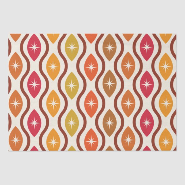 Retro Atomic Stars on mid century ogee pattern   Tissue Paper (Front)