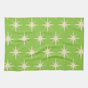Retro Atomic stars pattern on lime green   Kitchen Towel