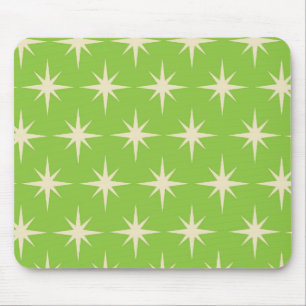 Retro Atomic stars pattern on lime green     Mouse Pad