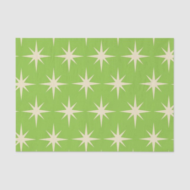 Retro Atomic stars pattern on lime green   Tissue Paper (Front)