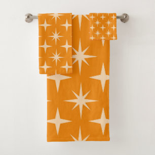 Retro Atomic Stars Pattern on Orange  Bath Towel Set