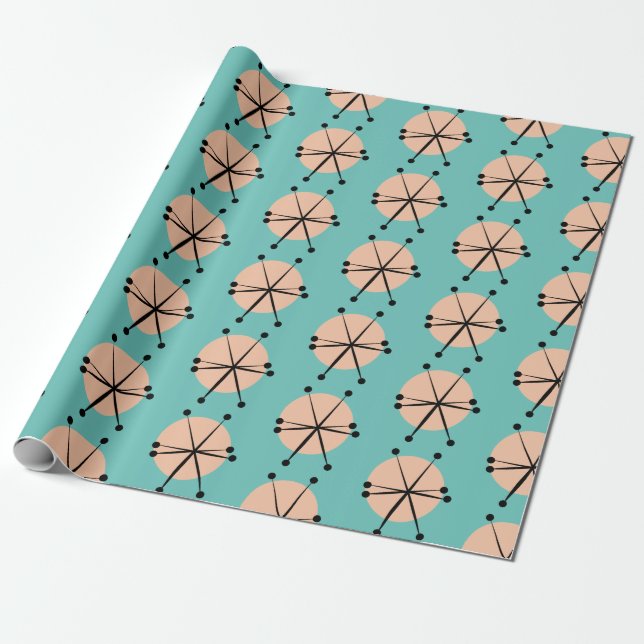 Retro Atomic Stars Pattern Wrapping Paper (Unrolled)