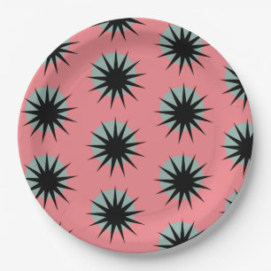 Retro Atomic Sunburst Pattern Paper Plate