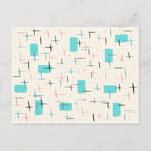 Retro Atomic Turquoise Pattern Postcard