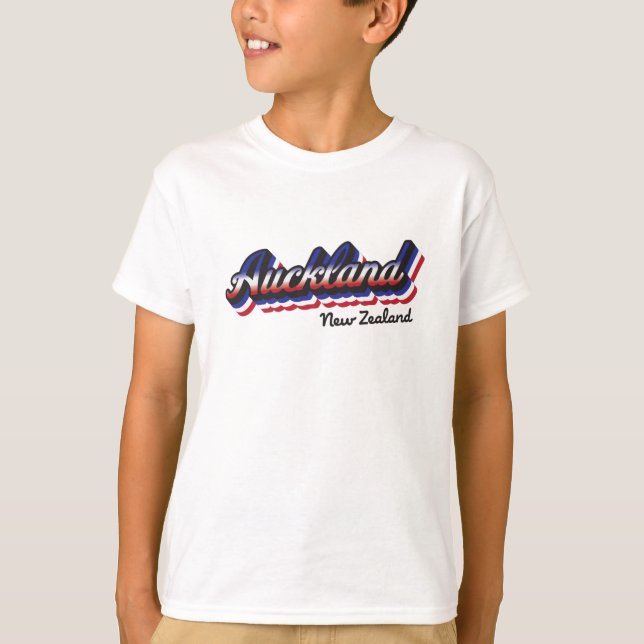 Retro Auckland New Zealand Kids T-Shirt (Front)