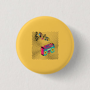 Retro audio boombox. 1 inch round button