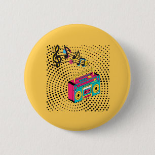 Retro audio boombox. 2 inch round button