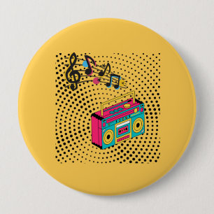 Retro audio boombox. 4 inch round button