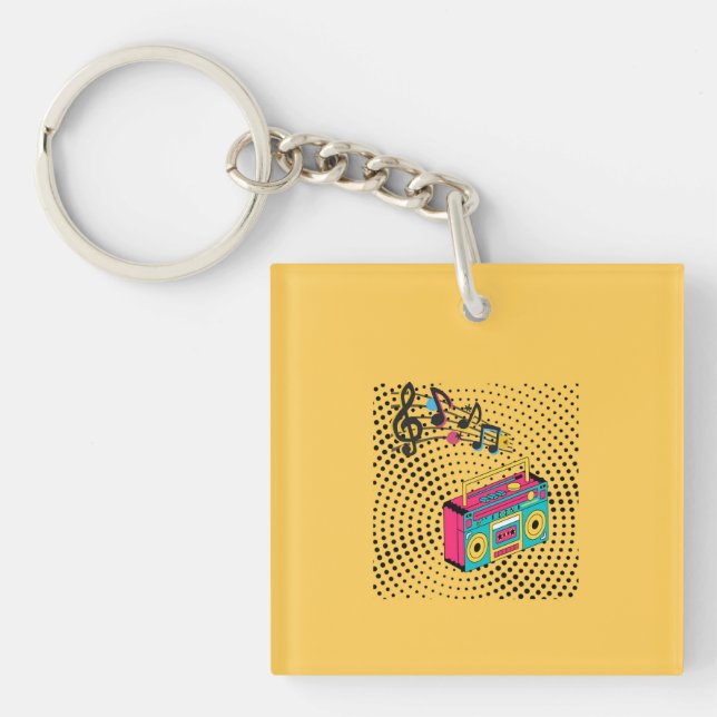 Retro audio boombox. keychain (Front)