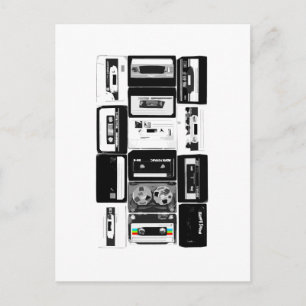 Retro audio cassette group b&w postcard