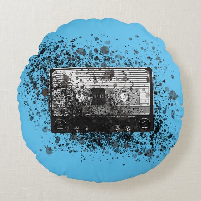 Retro Audio Cassette Round Pillow (Front)