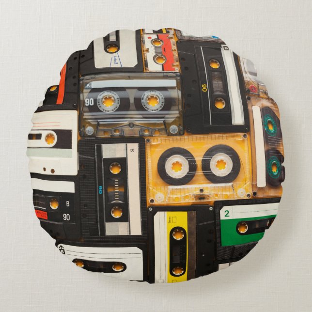 Retro audio cassette tape round pillow (Front)