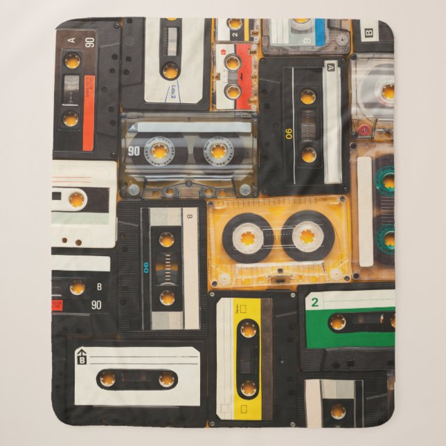 Retro audio cassette tape sherpa blanket (Front)