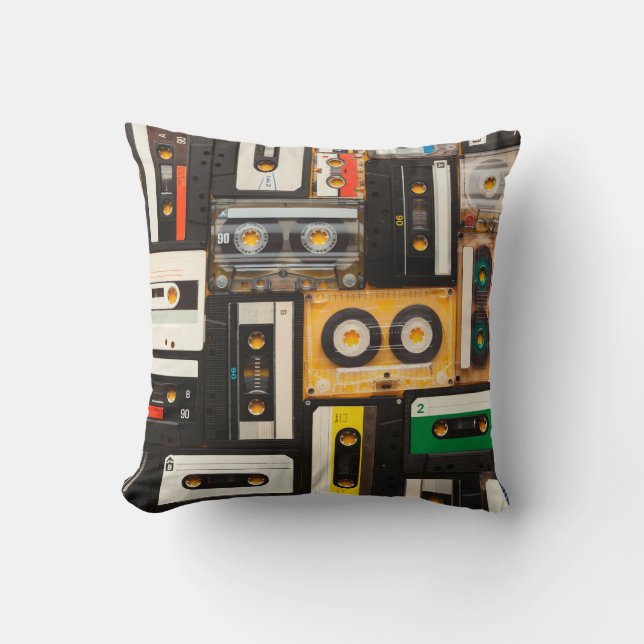 Retro audio cassette tape throw pillow (Front)