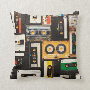 Retro audio cassette tape throw pillow