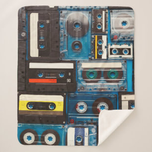 Retro audio cassette tapes sherpa blanket