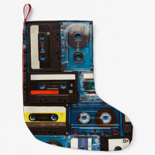 Retro audio cassette tapes small christmas stocking