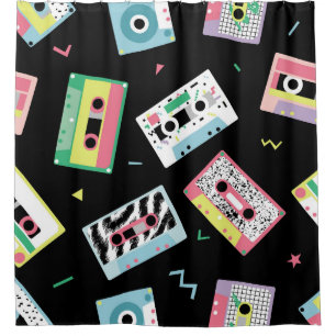 Retro audio tapes, 80s style pattern.