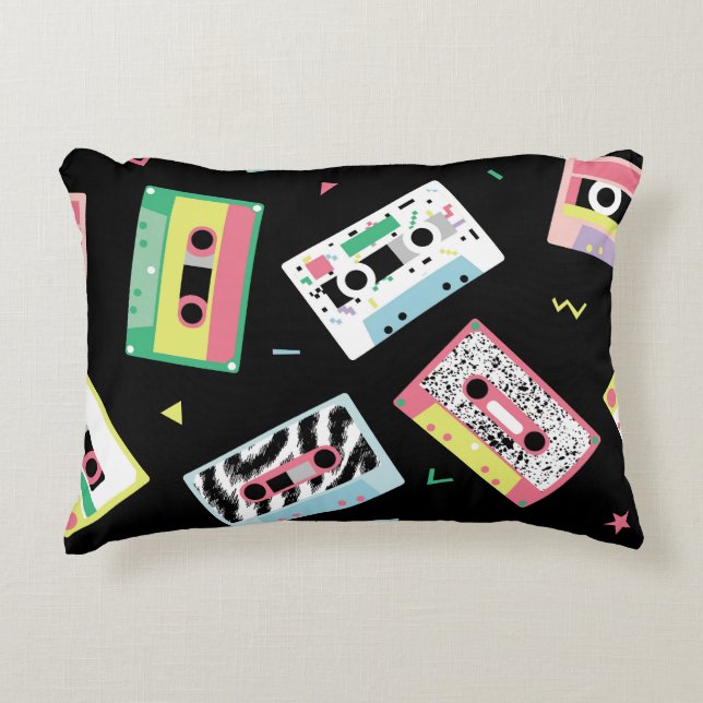 Retro audio tapes, 80s style pattern. accent pillow (Front)