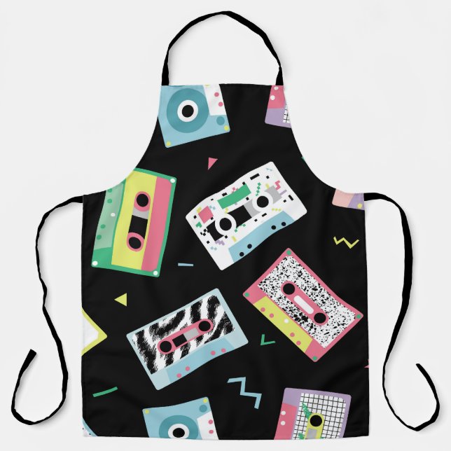 Retro audio tapes, 80s style pattern. apron (Front)