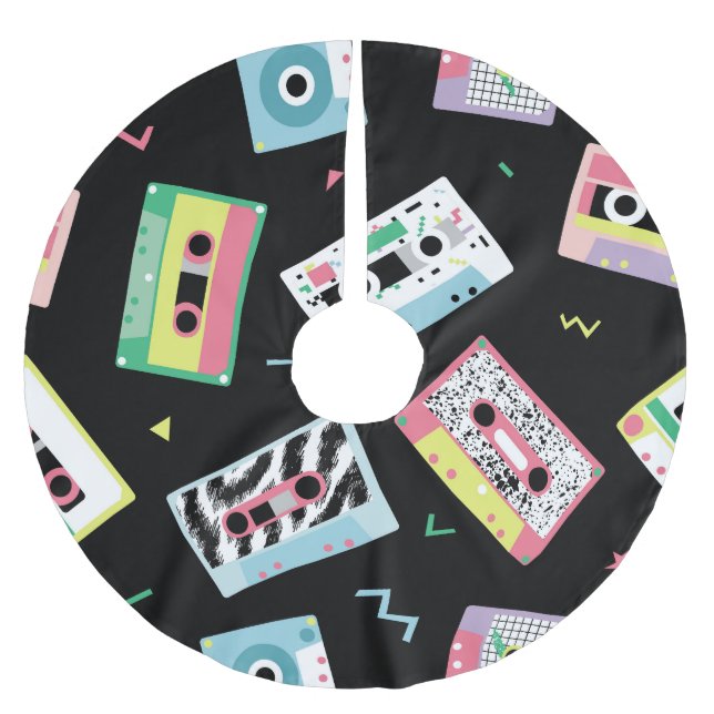 Retro audio tapes, 80s style pattern. brushed polyester tree skirt (Front)