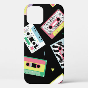 Retro audio tapes, 80s style pattern. iPhone 12 case