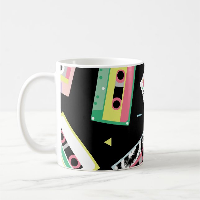 Retro audio tapes, 80s style pattern. coffee mug (Left)