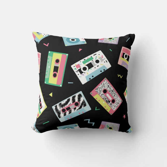 Retro audio tapes, 80s style pattern. throw pillow (Front)