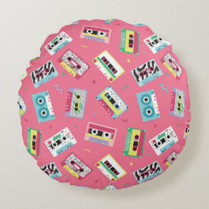 Retro Audio Tapes: 80s Style. Round Pillow