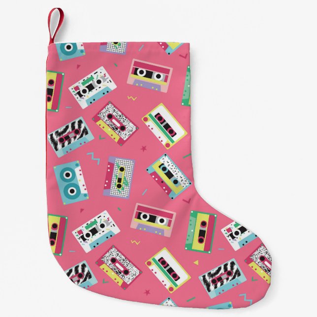 Retro Audio Tapes: 80s Style. Small Christmas Stocking (Front)