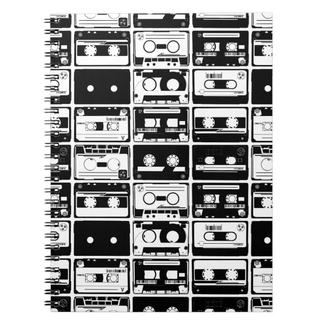 Retro audio tapes, old-fashioned pattern. notebook (Front)