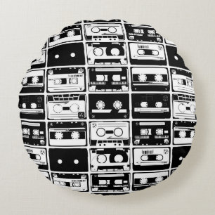 Retro audio tapes, old-fashioned pattern. round pillow