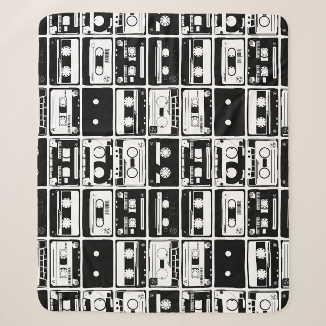 Retro audio tapes, old-fashioned pattern. sherpa blanket (Front)