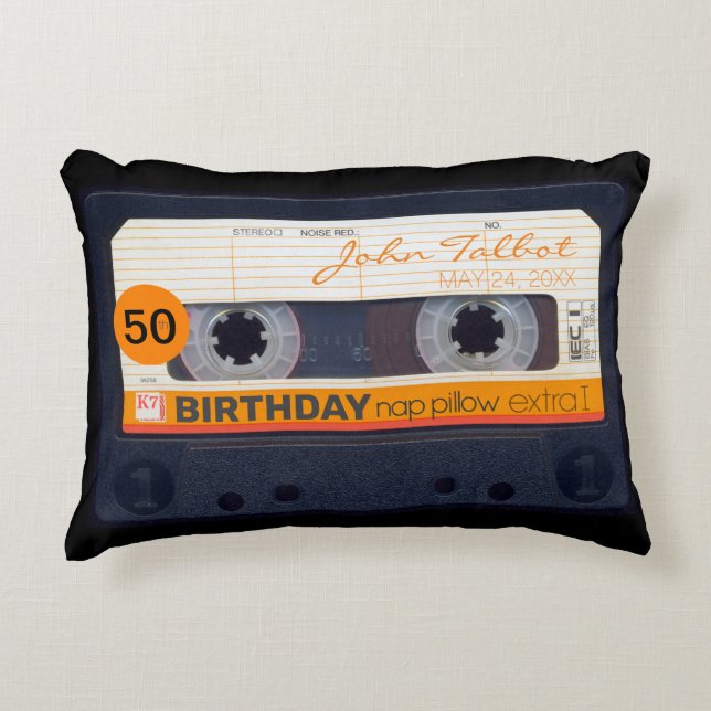 Retro Audiotape 50th birthday personalized AP2 Accent Pillow (Front)