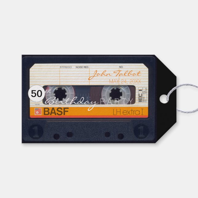 Retro Audiotape 50th birthday Thank You Gift Tag (Front (Horizontal))
