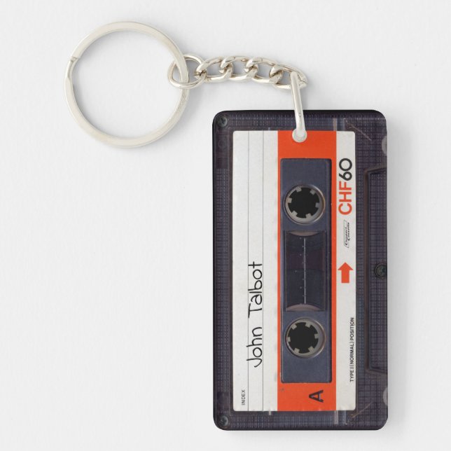 Retro Audiotape Mixtape Cassette OW personalized K Keychain (Front)