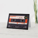 Retro Audiotape S 50th birthday recto-verso Name C Card<br><div class="desc">Old audio cassette (white and red ornage label) to personalize with your name and date. 50 is customizable on a small black tag. Design on recto verso greeting card for birthday. You can easily change text (font, colour, size and position) by clicking the customize button. Matching 50th birthday invitation and...</div>