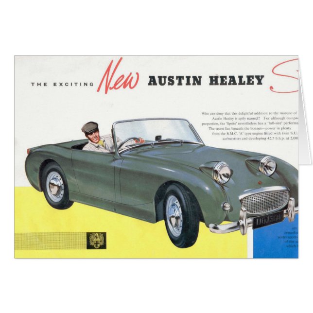 Retro Austin Healey Sprite Car Card Hiking Duck (Front Horizontal)