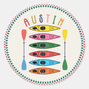 Retro Austin Kayaking Classic Round Sticker