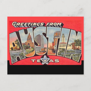 Retro Austin Texas Black Line Postcard