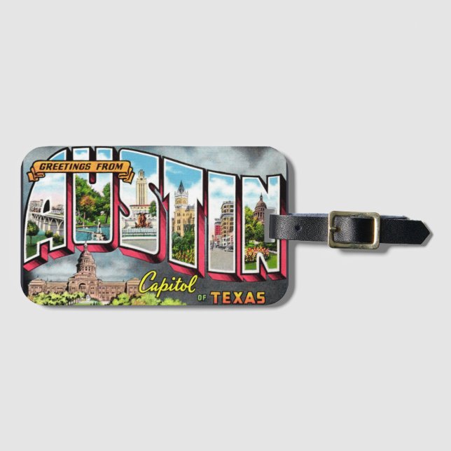 Retro Austin Texas Luggage Tag (Front Horizontal)