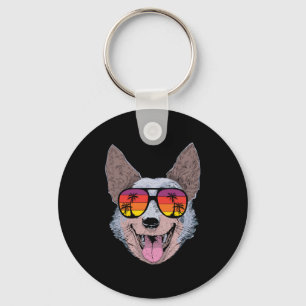 Retro Australian Cattle Dog Sunglasses Keychain