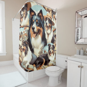 Retro Australian Shepherd Seamless Painting