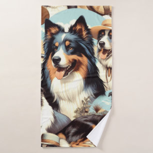 Retro Australian Shepherd Seamless Painting Bath Towel