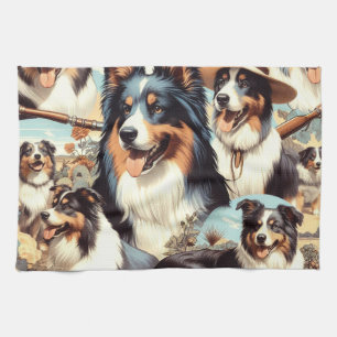 Retro Australian Shepherd Seamless Painting Kitchen Towel