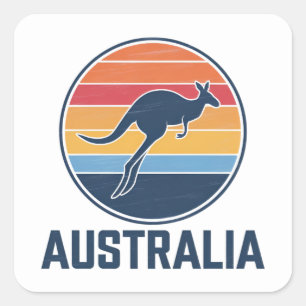 Retro Australian Sunset Animal jumping Kangaroo Square Sticker