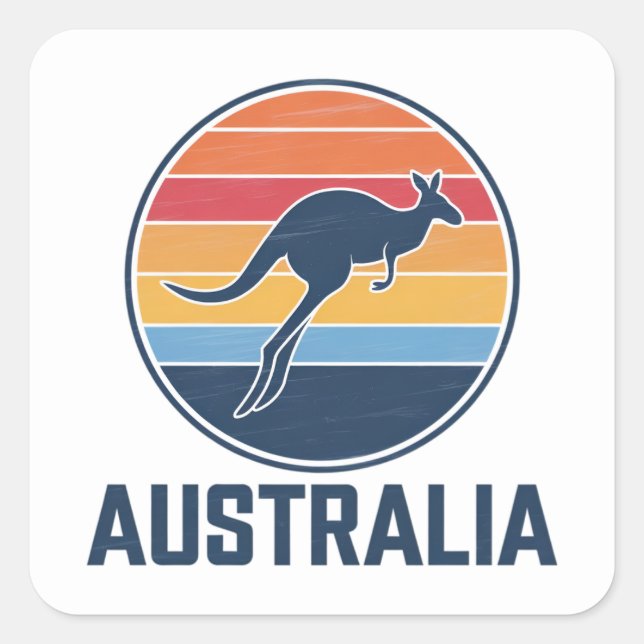 Retro Australian Sunset Animal jumping Kangaroo  Square Sticker (Front)