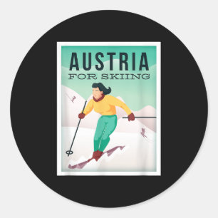 Retro Austria Skiing Motif With Ski And Ski Poles Classic Round Sticker